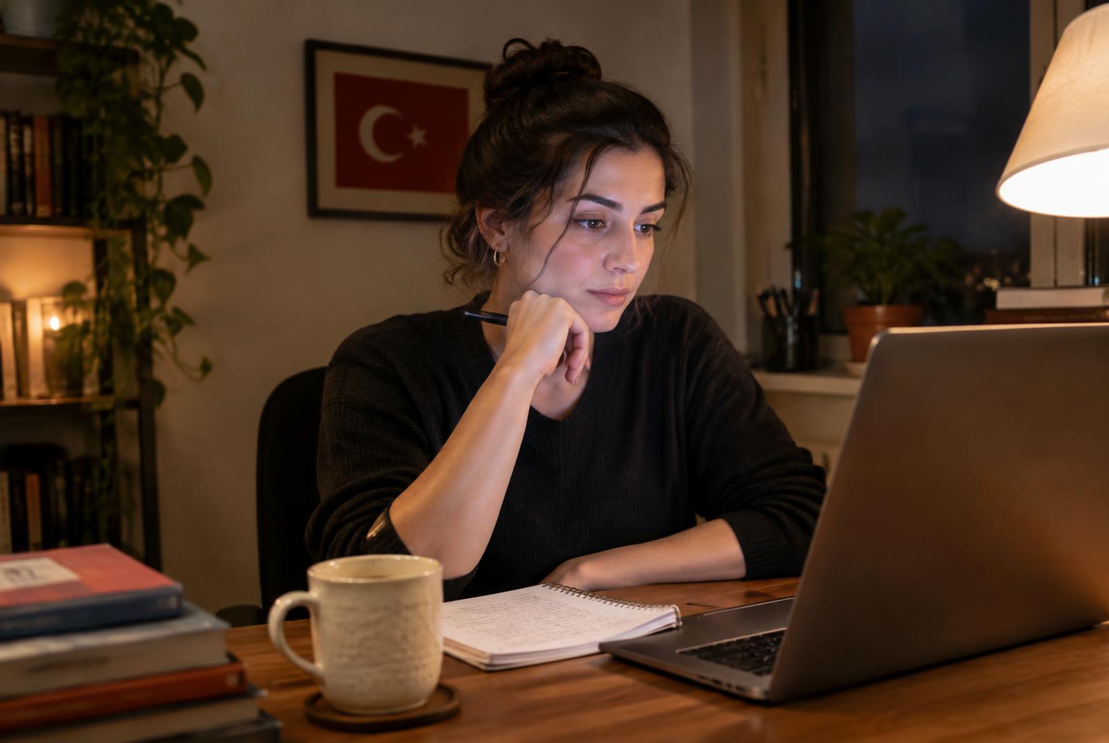Evinde çevrimiçi eğitime katılan terapist